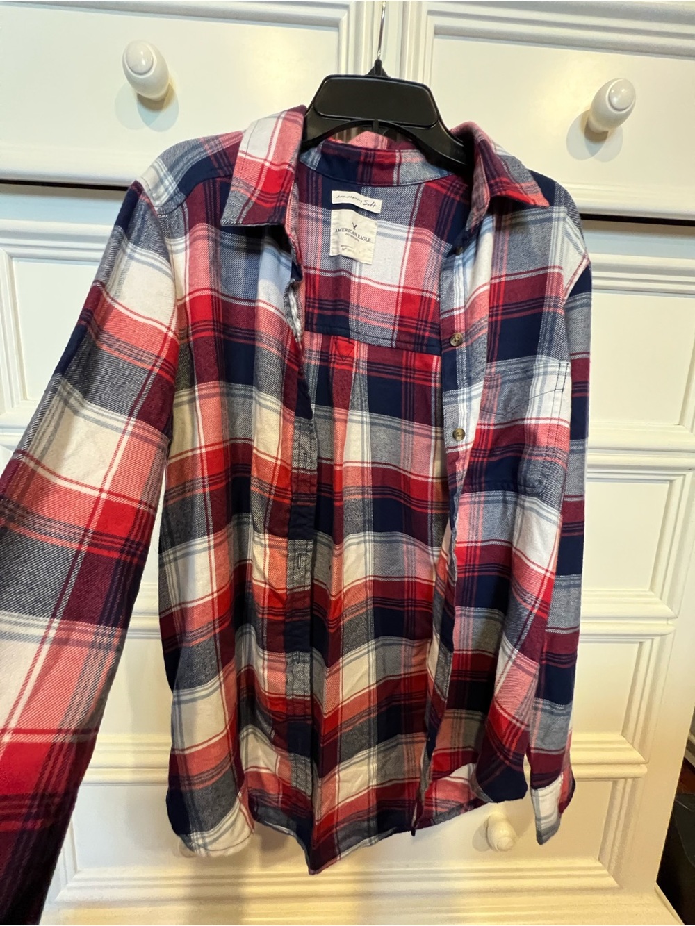 American Eagle Outfitters Men's Plaid Button-Down Shirt - Red, Navy & White